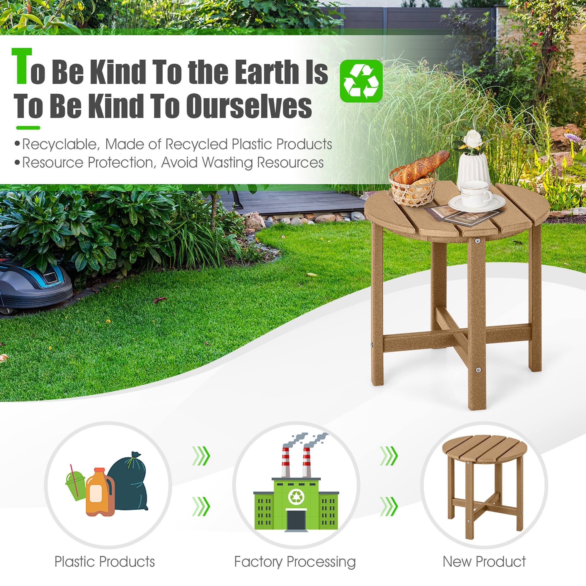 To Be Kind To the Earth Is To Be Kind To Ourselves. Recyclable, Made of Recycled Plastic Products. Resource Protection, Avoid Wasting Resources. Plastic Products Factory Processing. New Product.