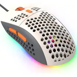 SKRAN - Lightweight Honeycomb Gaming Mouse, 6400DPI High Precision, 6 RGB Lighting Modes, Ergonomic for PC Gaming & Night Use - Wired - Gray