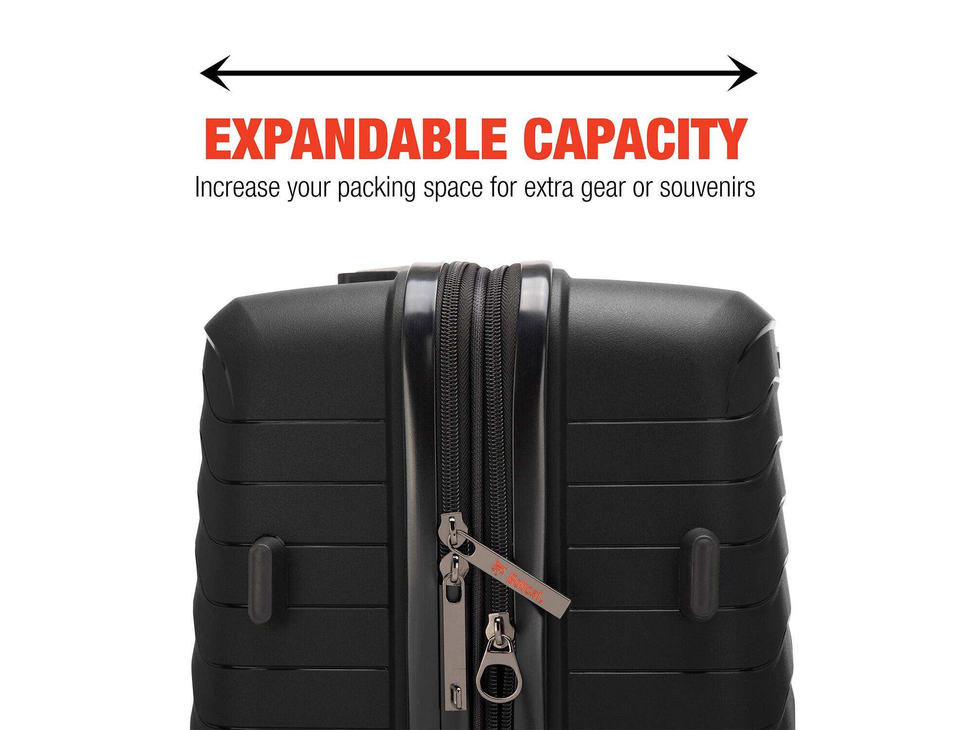 EXPANDABLE CAPACITY, Increase your packing space for extra gear or souvenirs, Bobcat.