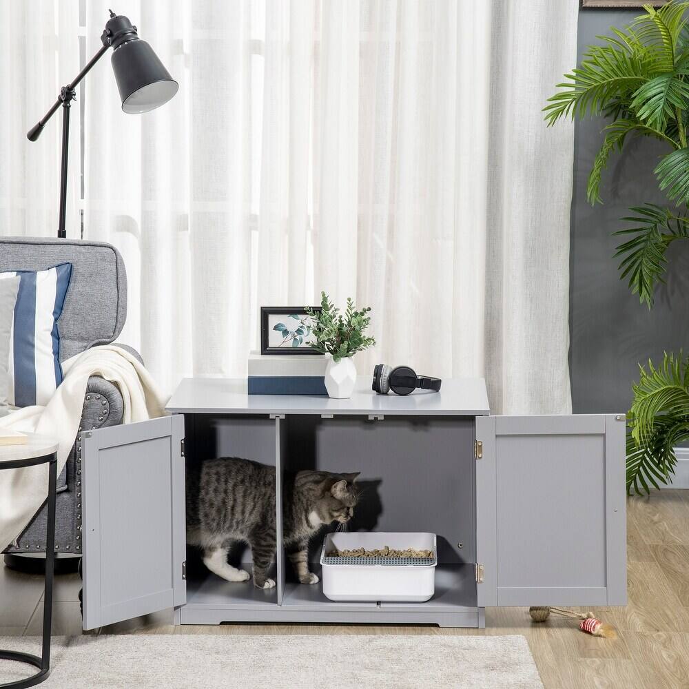 Alt View 2. Ficcuss Pets - Litter Box Enclosure With Adjustable Partition - Gray.