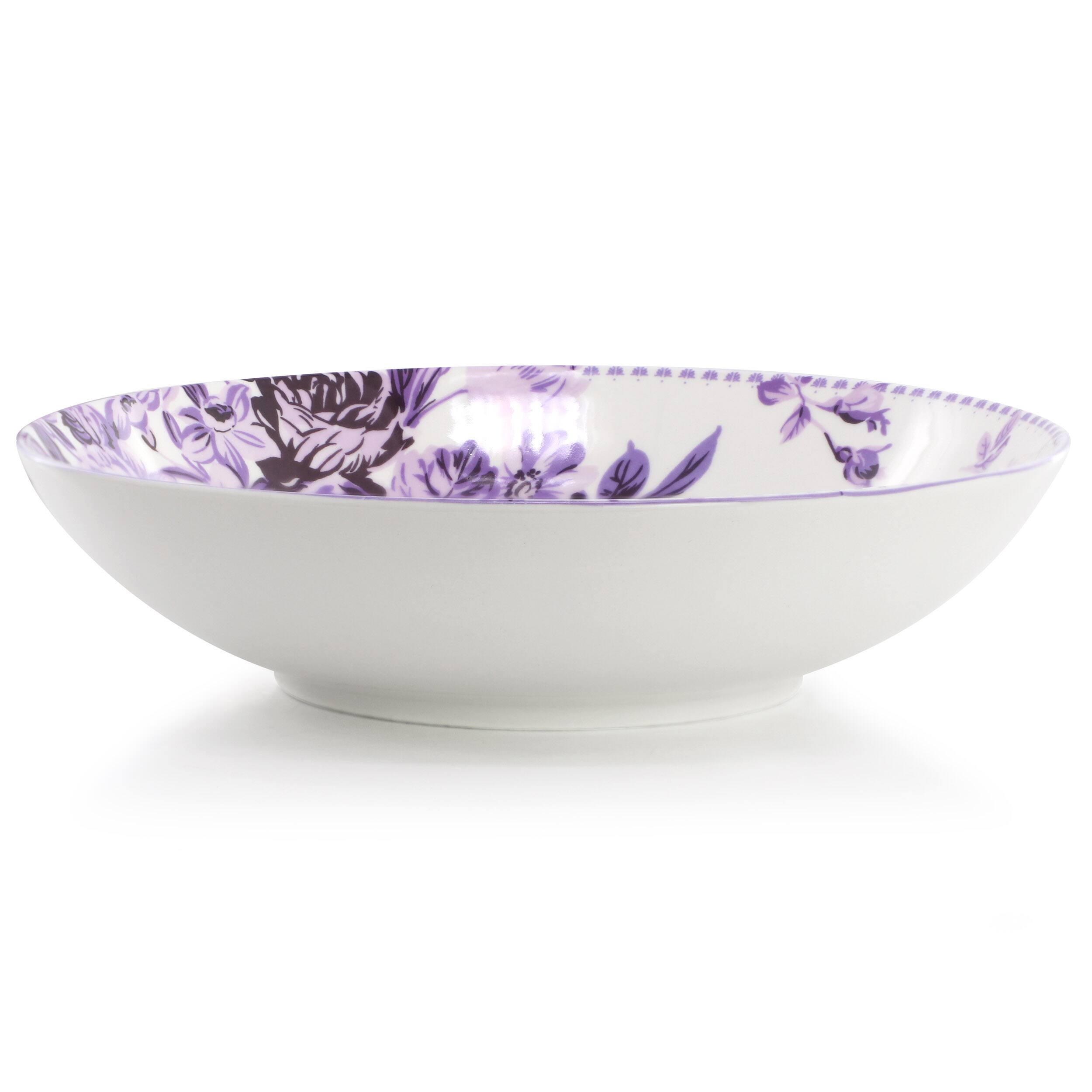 Alt View 2. Elama - Elama Traditional Purple Rose 24 Piece Porcelain Double Bowl Dinnerware Set - Purple.