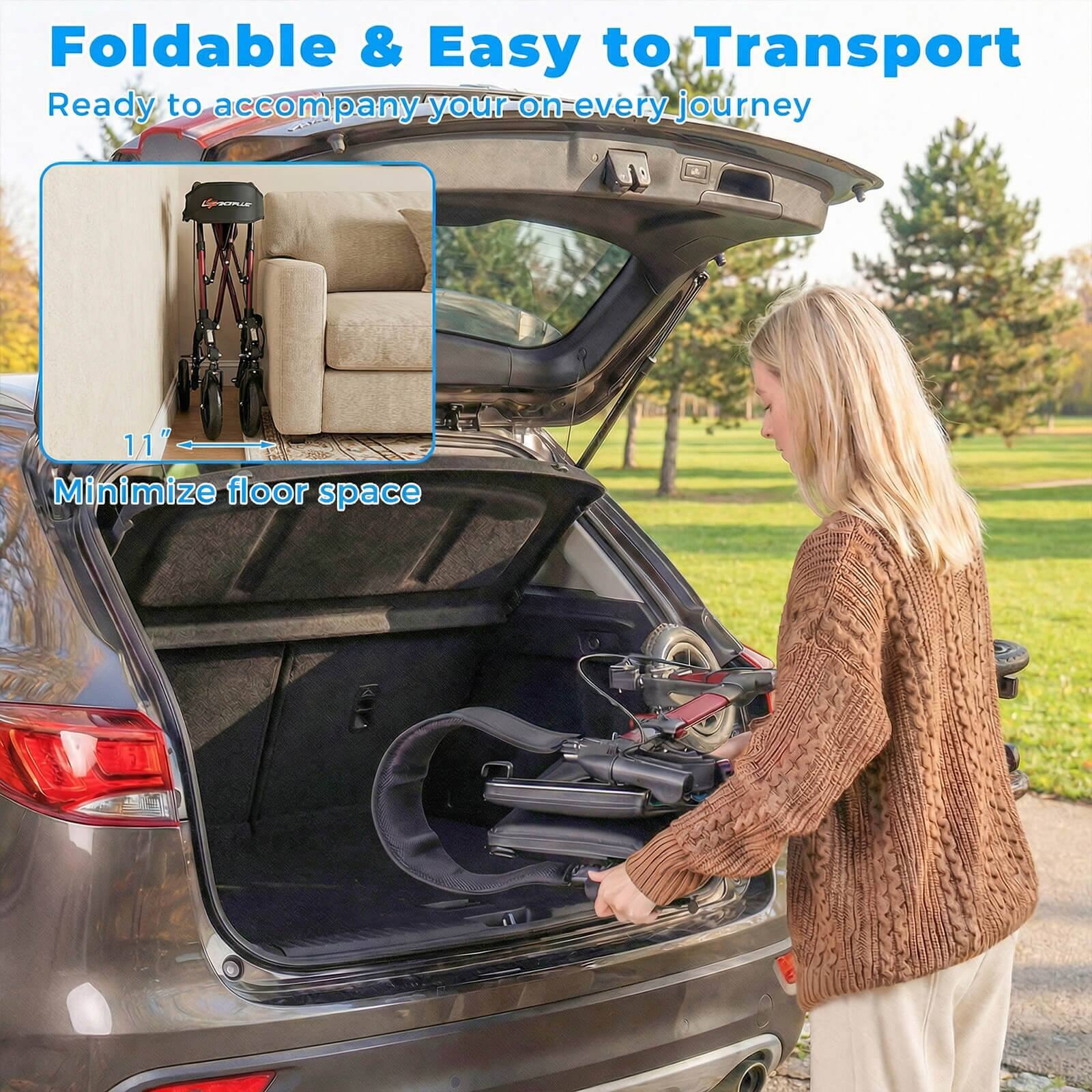 Foldable & Easy to Transport  
Ready to accompany you on every journey  

11"  
Minimize floor space