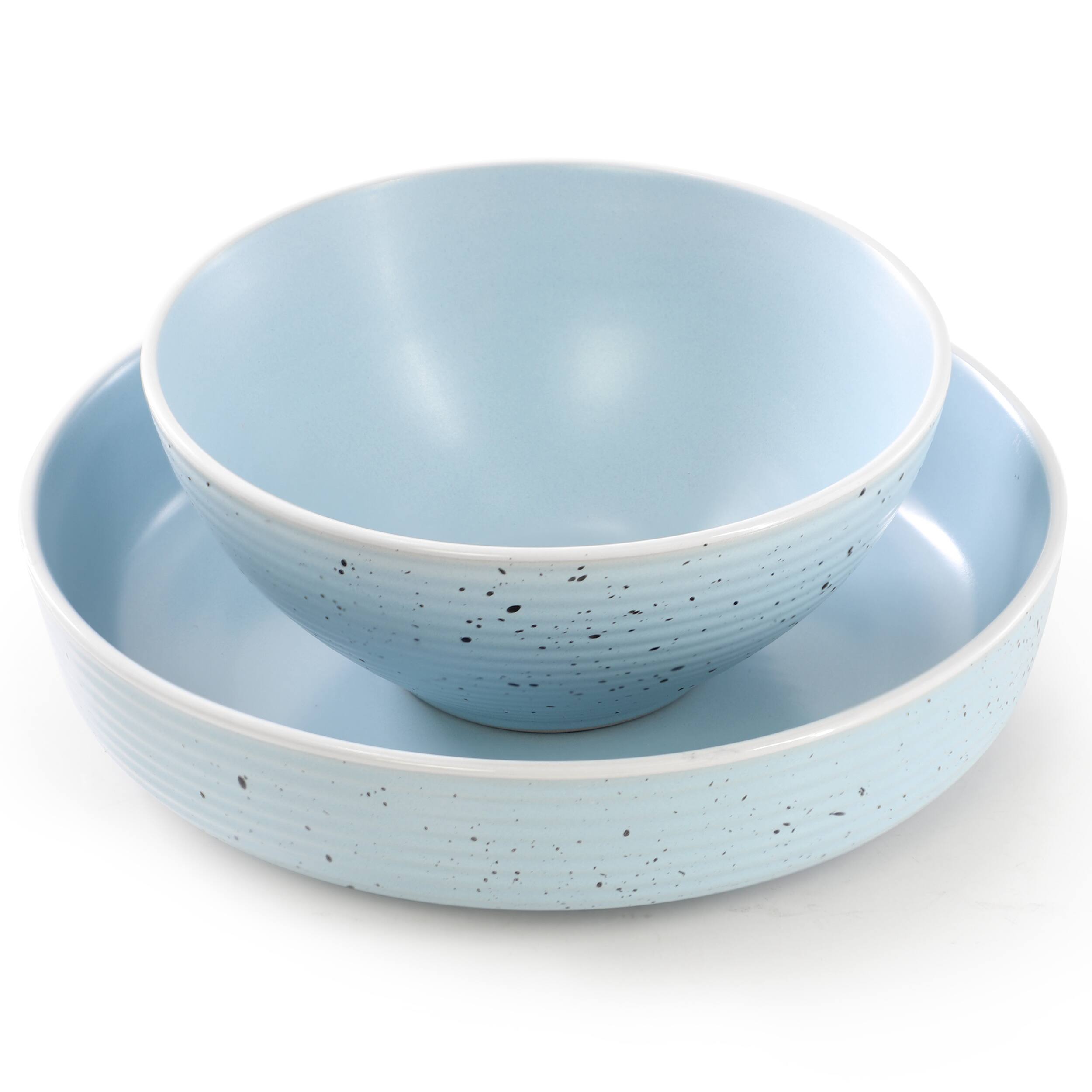 Alt View 2. Elama - Elama Emilia 16 Piece Double Bowl Stoneware Dinnerware Set in Light Blue - Light Blue.