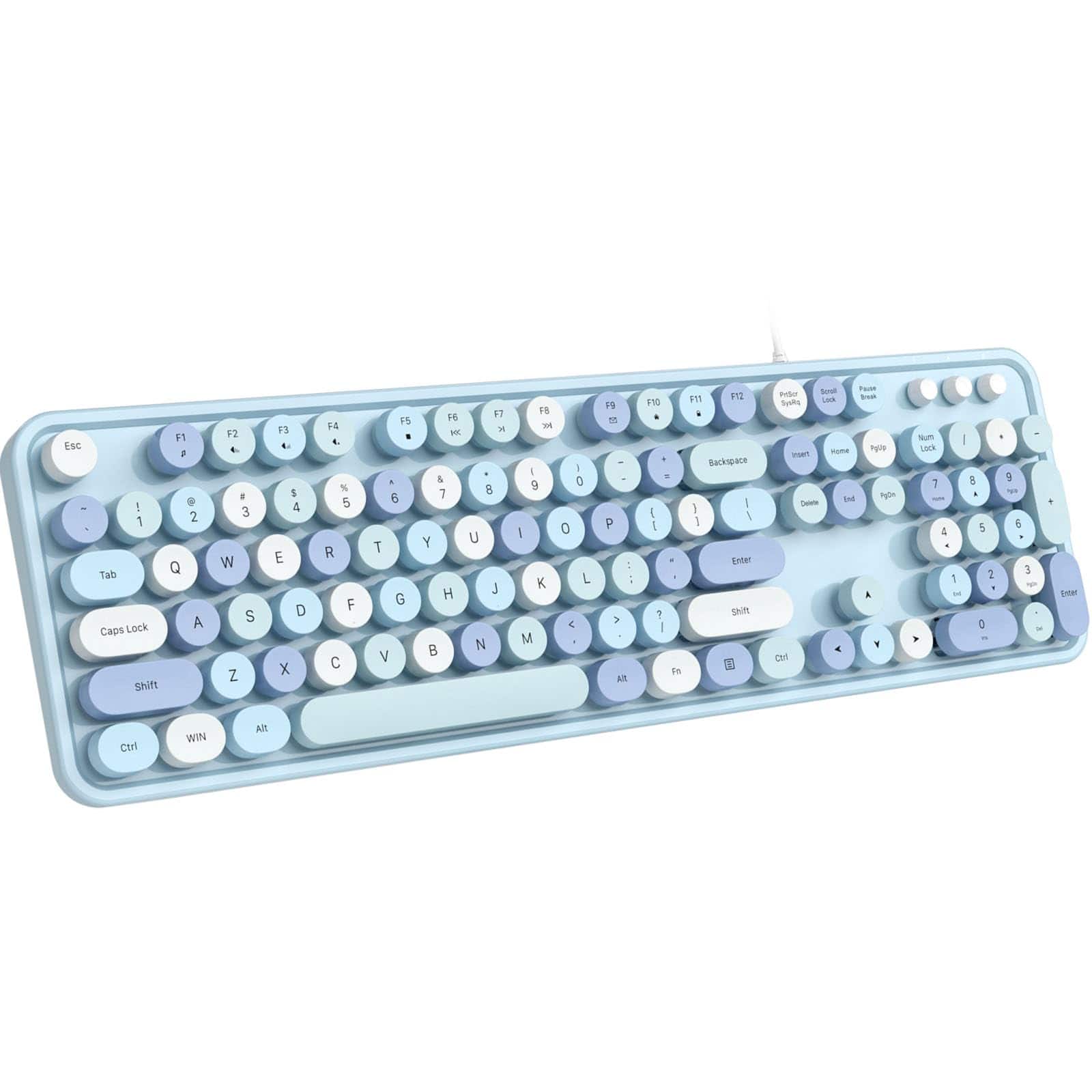 Pacoar Cade - Backlit Wired Retro Typewriter With Illuminated Led Cute Full Size Computer Keyboards Plug And Play For Pc Laptop - Blue Colorful