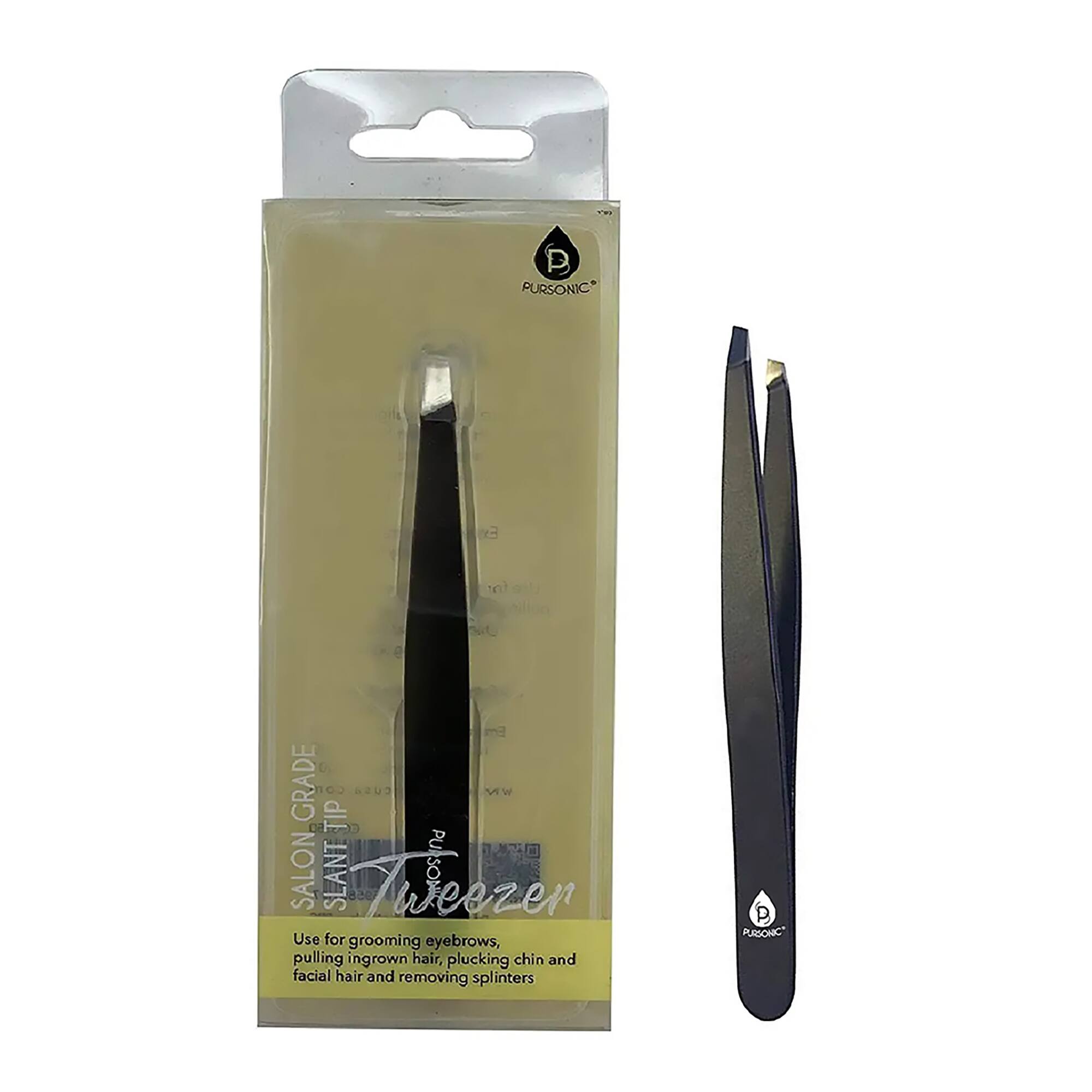 Pursonic - Salon Grade Slant Tip Tweezer - Black