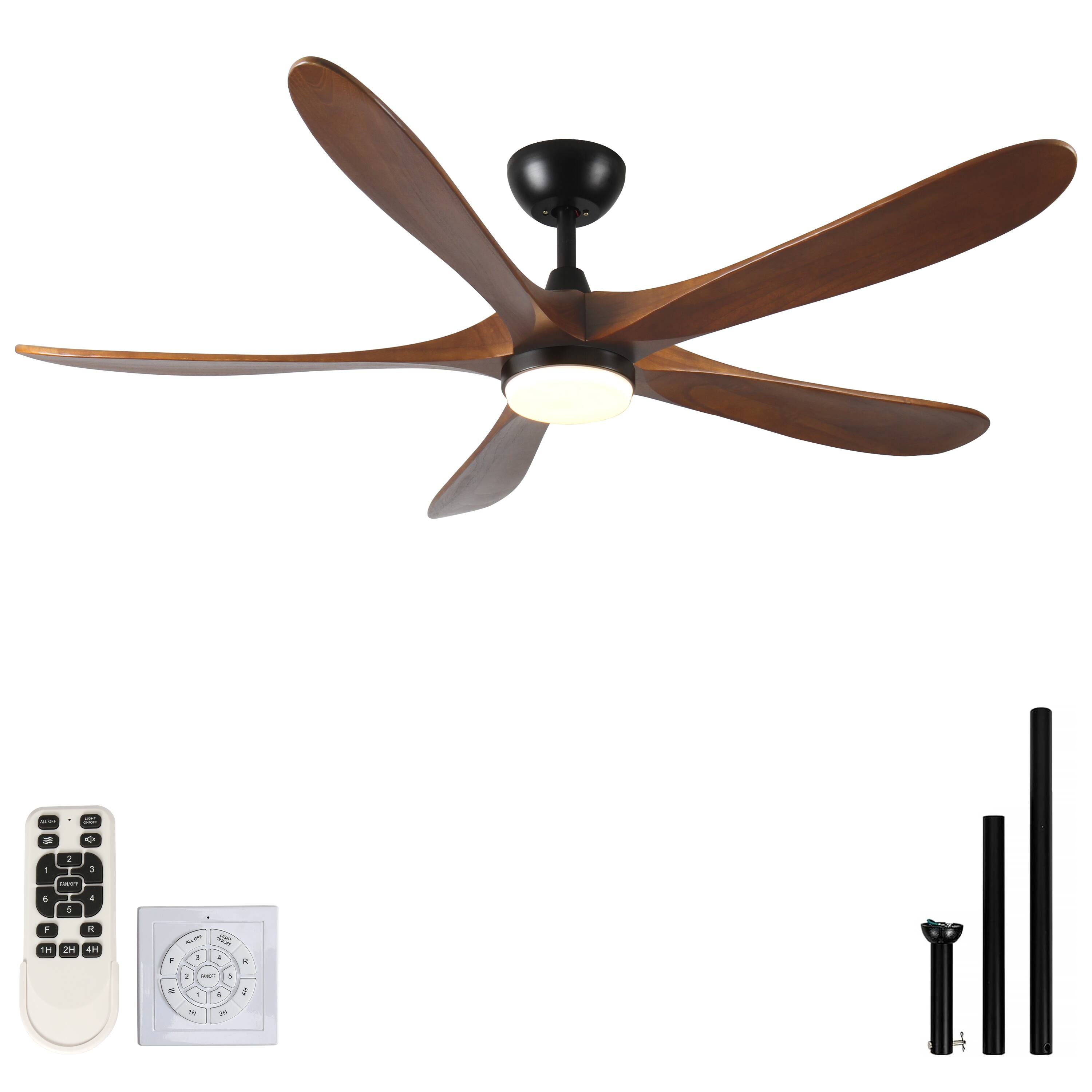 Angle. APRILSOUL - 62 Inch Reversible Wood Ceiling Fan Remote LED 6 Speed Walnut - Antique brown.