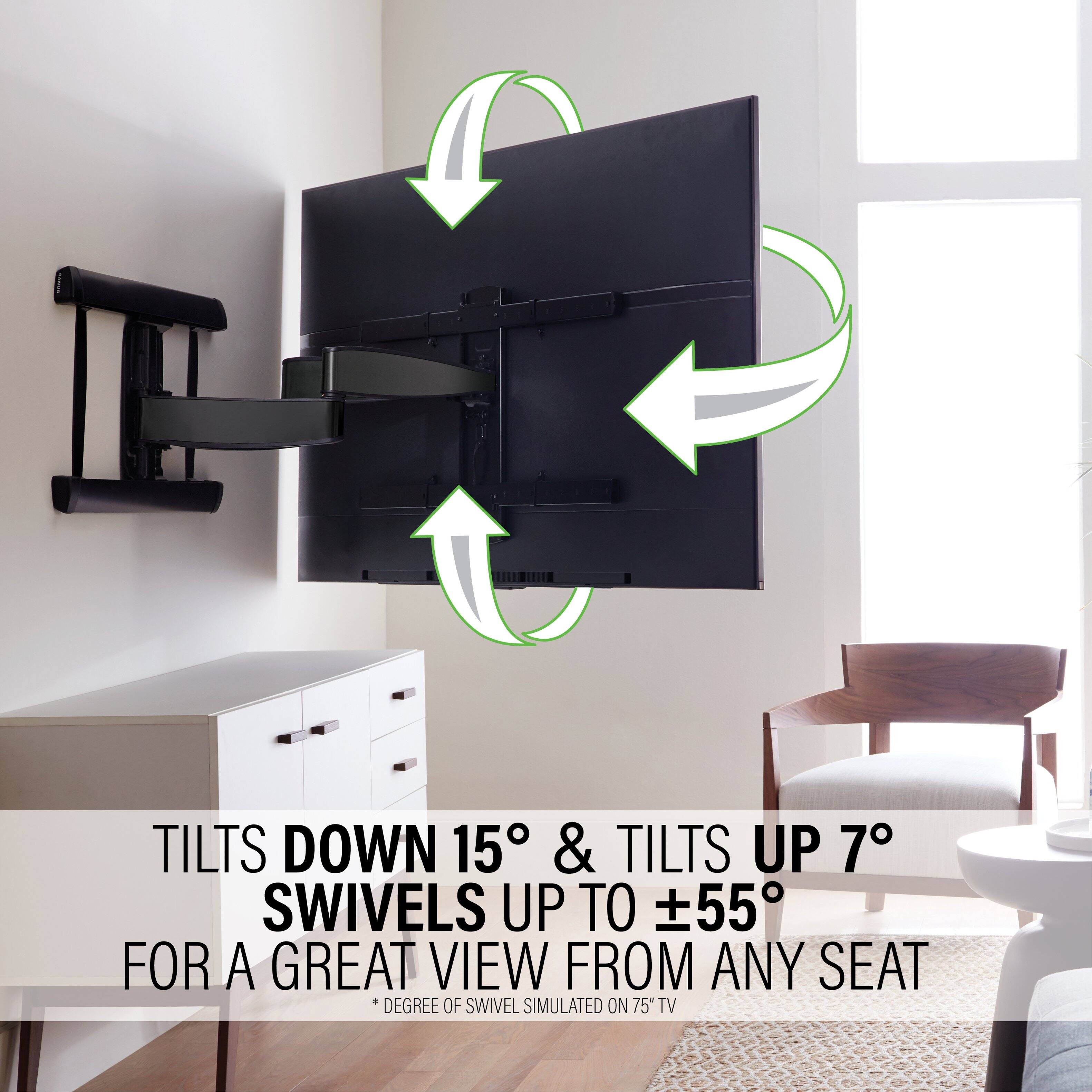 Tilts Down 15° & Tilts Up 7° Swivels Up to 55° For a Great View From Any Seat Degree of Swivel Simulated on 75" TV