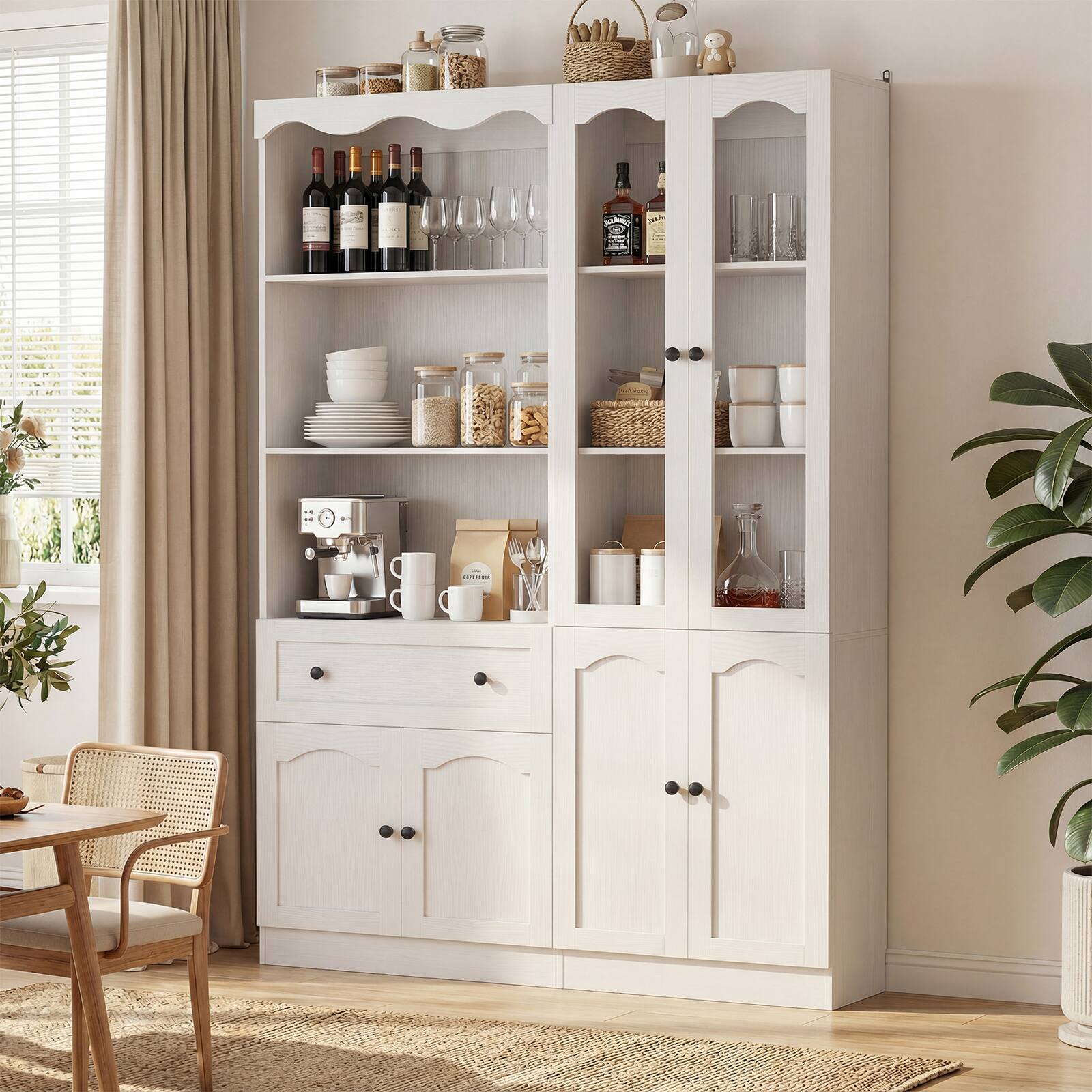 Alt View 1. Aheaplus - 80'' Tall Bookcase with Drawer and Glass Doors, 51.1'' Width Bookshelf with Adjustable Shelves, 2 Packs - White.