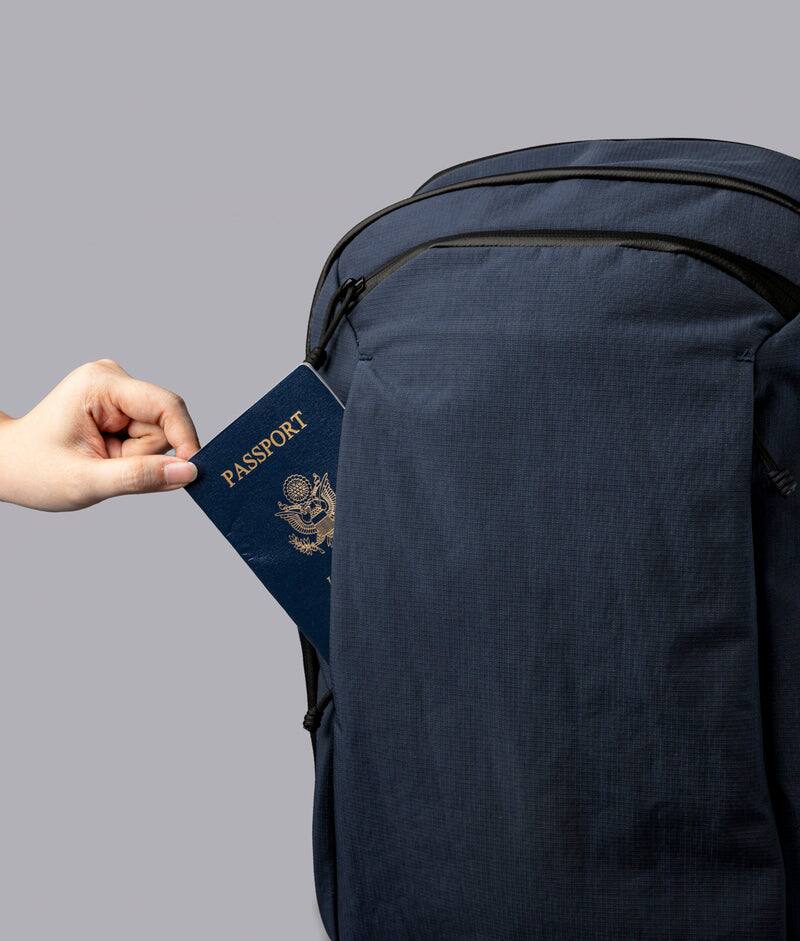 Alt View 4. ALPAKA - Traverse Backpack Laptop Backpack for Men, Backpack with Laptop Compartment (16"), Clamshell Travel Pack, Bottle Sleeve - Moonlight Blue Axoflux 400D Ripstop Nylon.