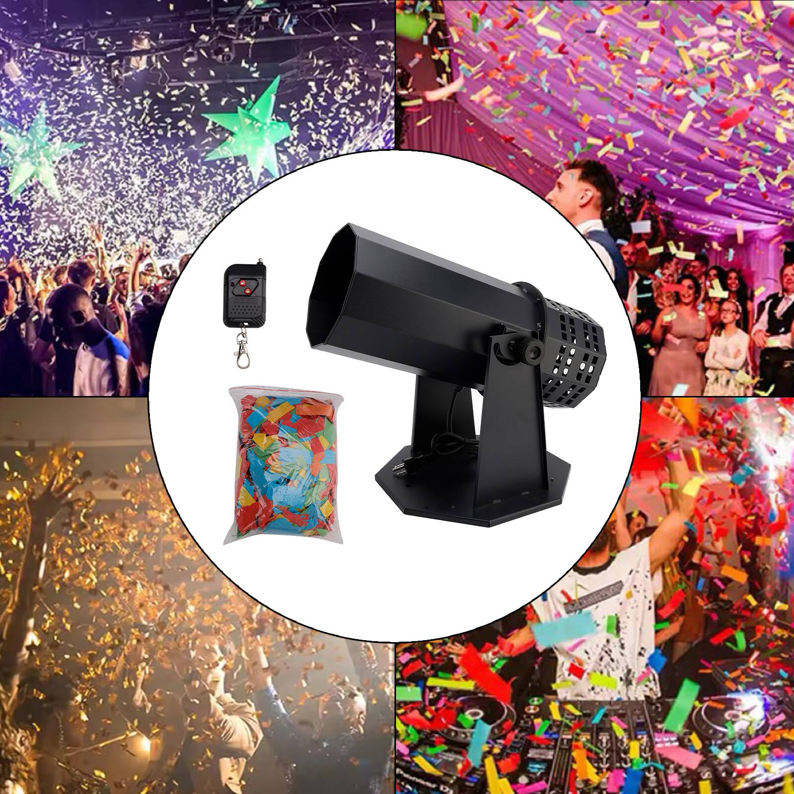 Left. Topteng - Electric Confetti Cannon – 1500W, Remote Control, 5-8m² Spray, Plug & Play, Fit for DJ Party, Wedding & Stage Show - Black.