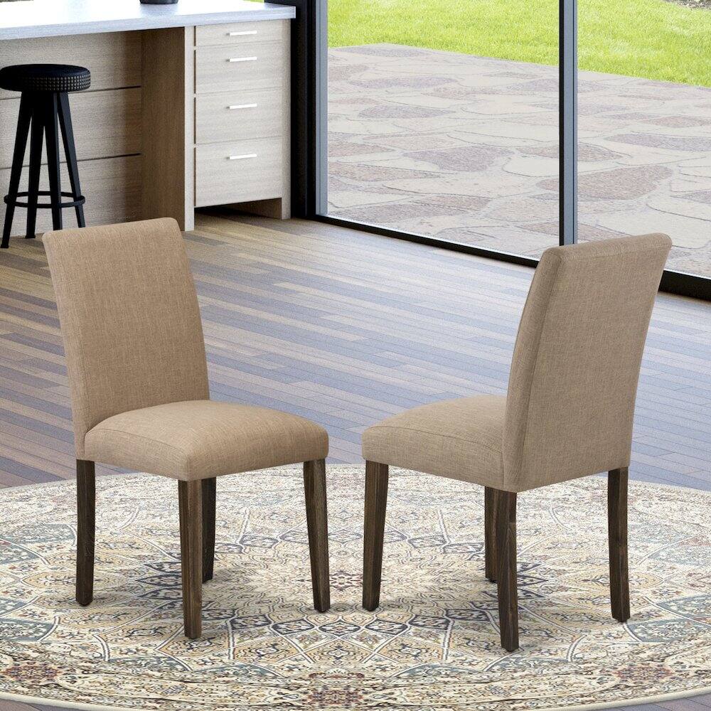 Angle. East West Furniture - East West Furniture Set of 2 Parsons Chairs - Doeskin Linen Fabric Seat and High Back - Antique Walnut Finish - Multi-Color.