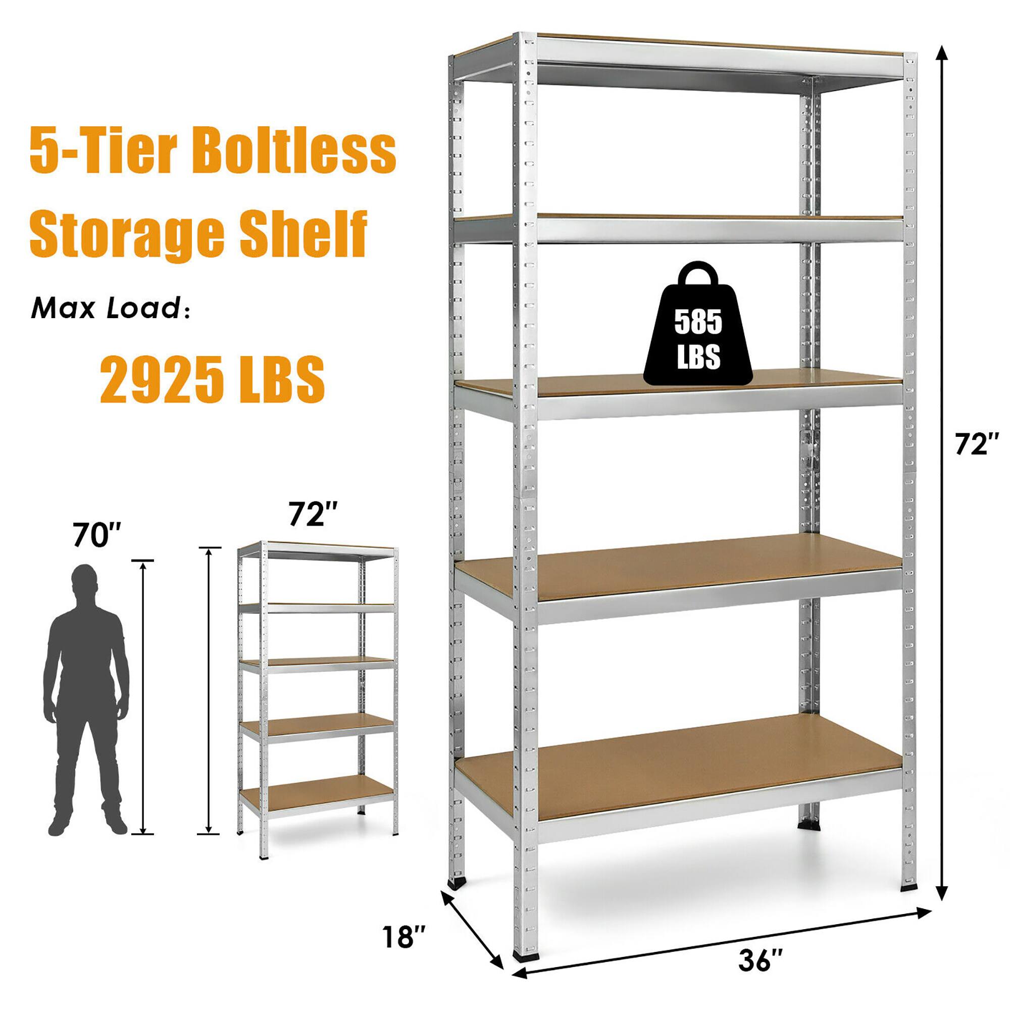 5-Tier Boltless Storage Shelf  
Max Load: 2925 LBS  
585 LBS  
70"  
72"  
18"  
36"