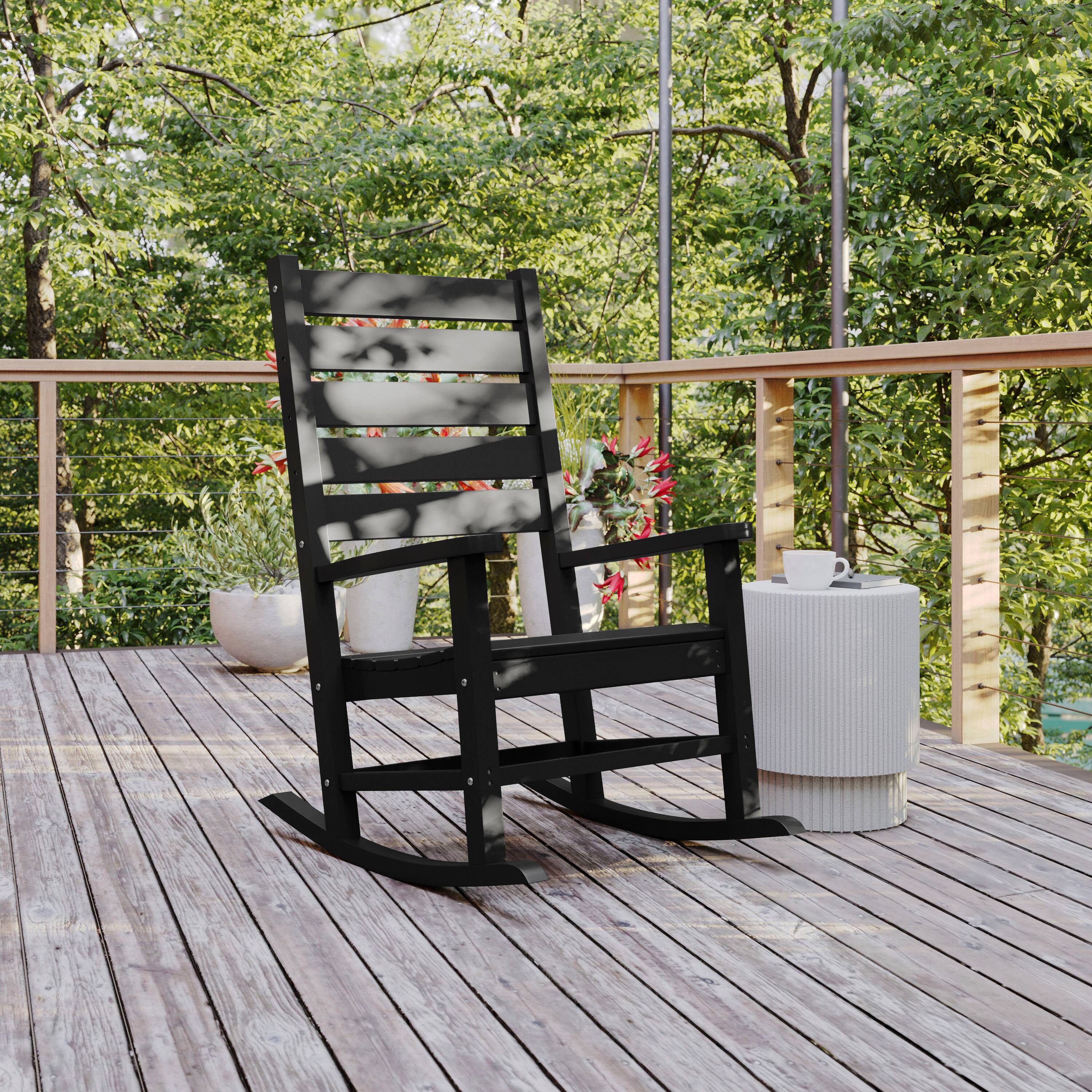 Alt View 1. Flash Furniture - Manchester Contemporary Rocking Chair, All-Weather HDPE Indoor/Outdoor Rocker in Black - Black.