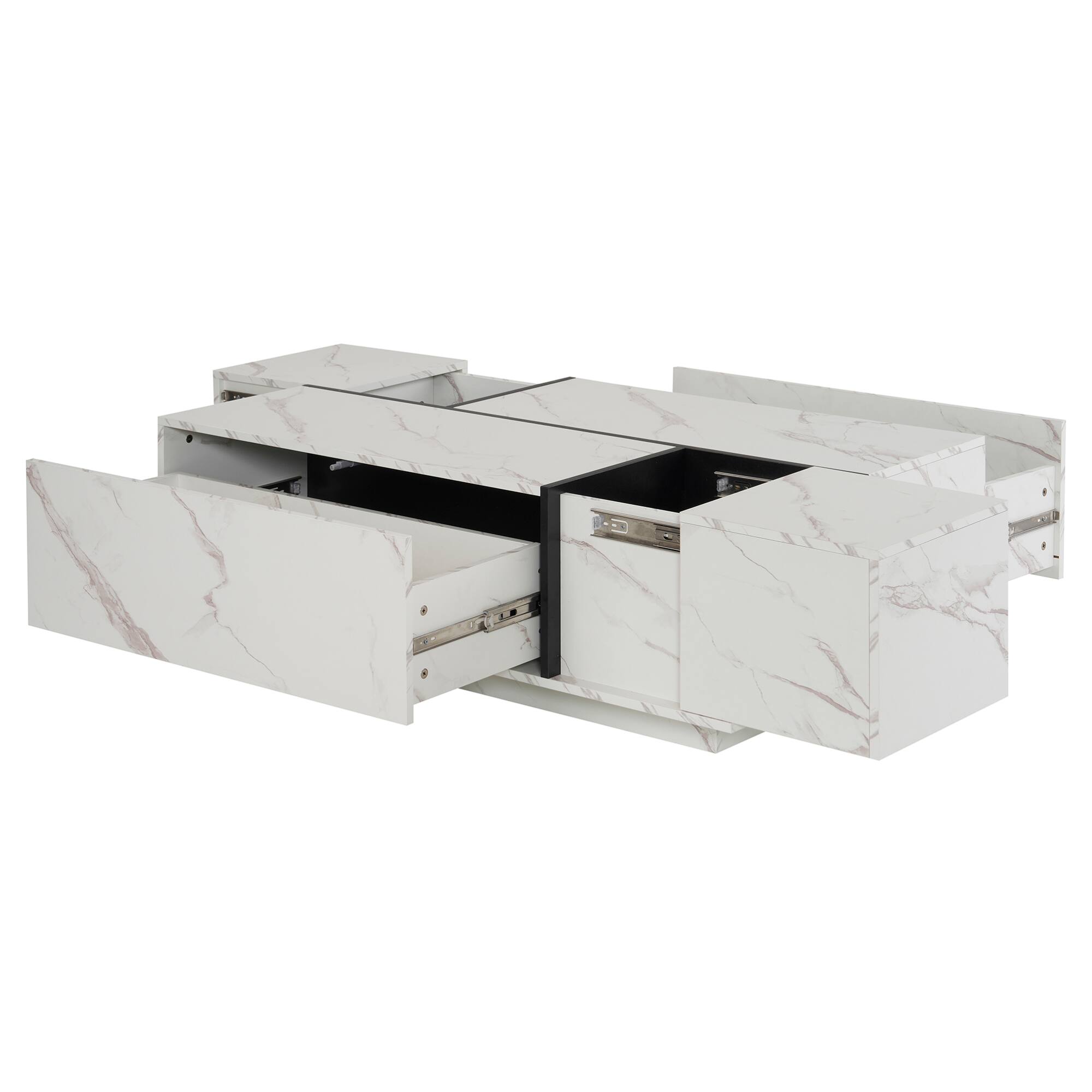 Alt View 10. GOODSILO - Modern Rectangular Sliding Top Coffee Table with Hidden Storage and Drawers for Living Room - White.