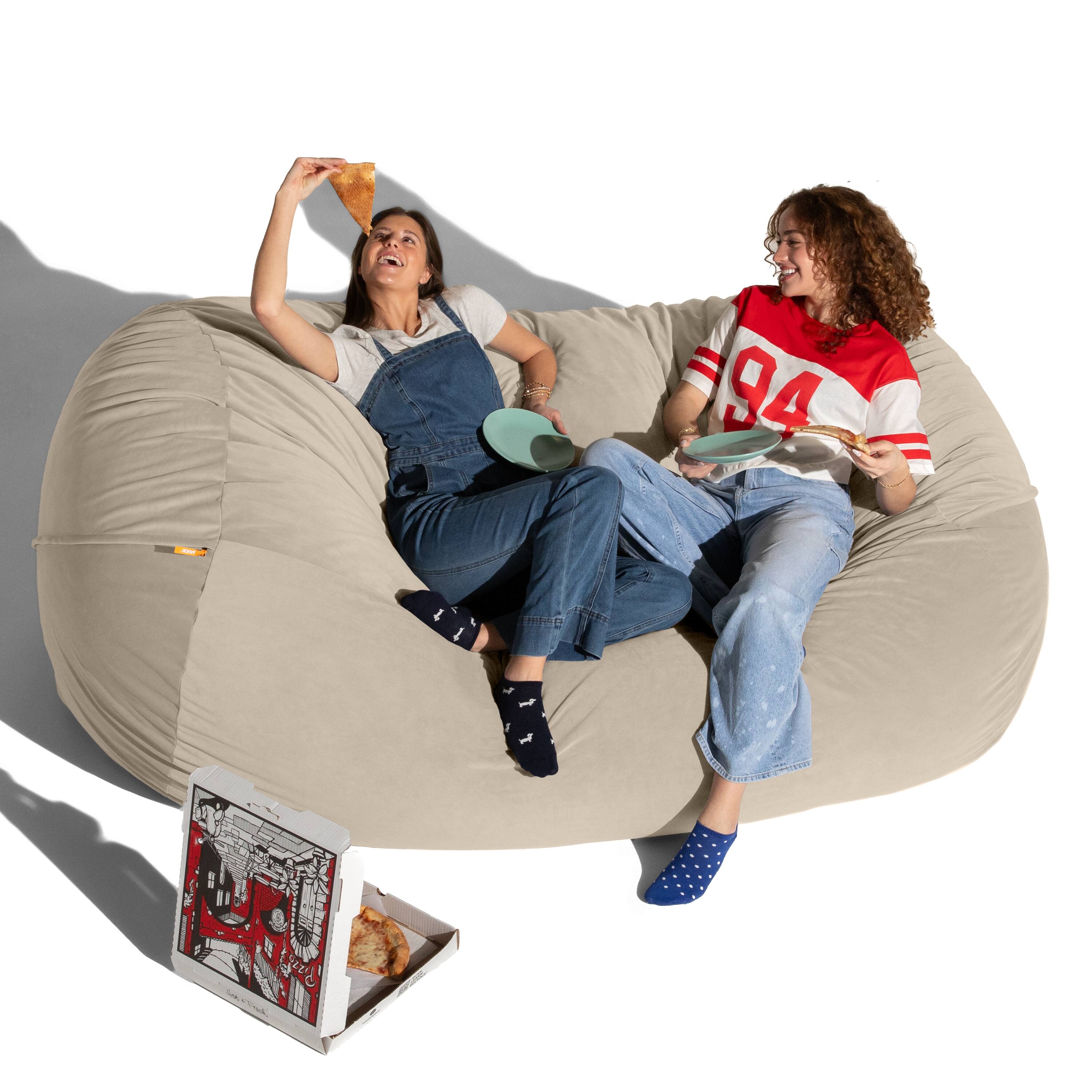 Left. Jaxx - Jaxx Grand Lounger 7 Foot Bean Bag Sofa -Lush Velvet Ivory - Lush Velvet Ivory.
