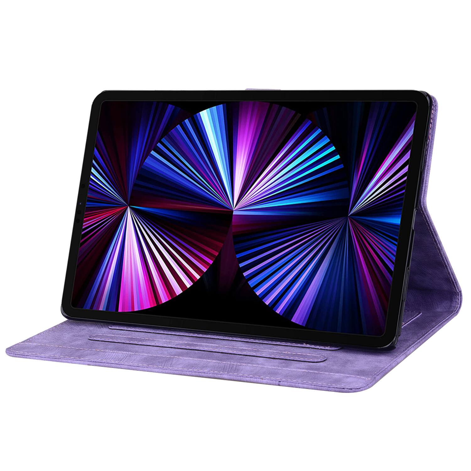 Back. Dteck - For Apple iPad (A16) 11" 2025/iPad 10th 2022 Embossed Flower Pattern Folio Case Card Slots Kickstand Cover - Purple.