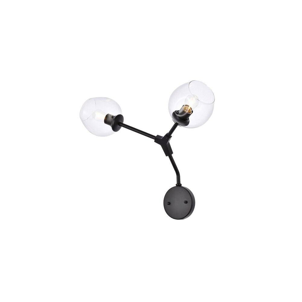 Angle. Elegant Lighting - Cavoli 2 Lights Black Wall Sconce - Black And Clear.