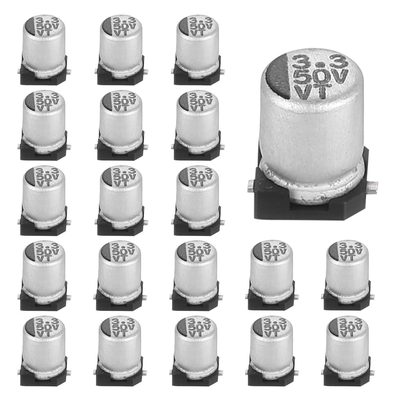 Unique Bargains - 3.3uF 50V SMD Aluminum Electrolytic Capacitor, Low Impedance, 4x5.4mm, 20pcs, for TV/Computer/DIY - Silver