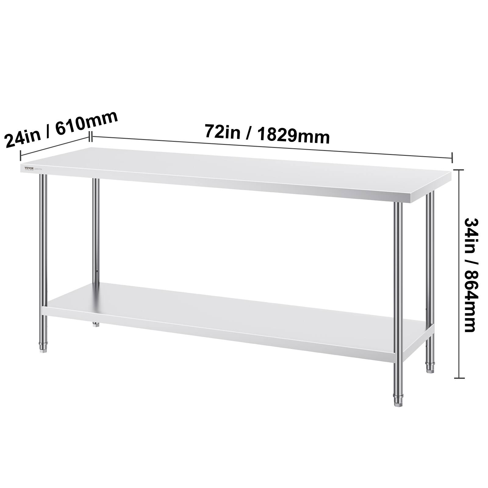24in / 610mm  
72in / 1829mm  
34in / 864mm