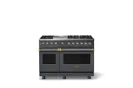 Viking - Pro 5 Series 7.3 Cu. Ft. Freestanding Sealed 6B Dual Fuel Convection Range/Griddle - Cast Black w. Brushed Brass Trim - Cast Black