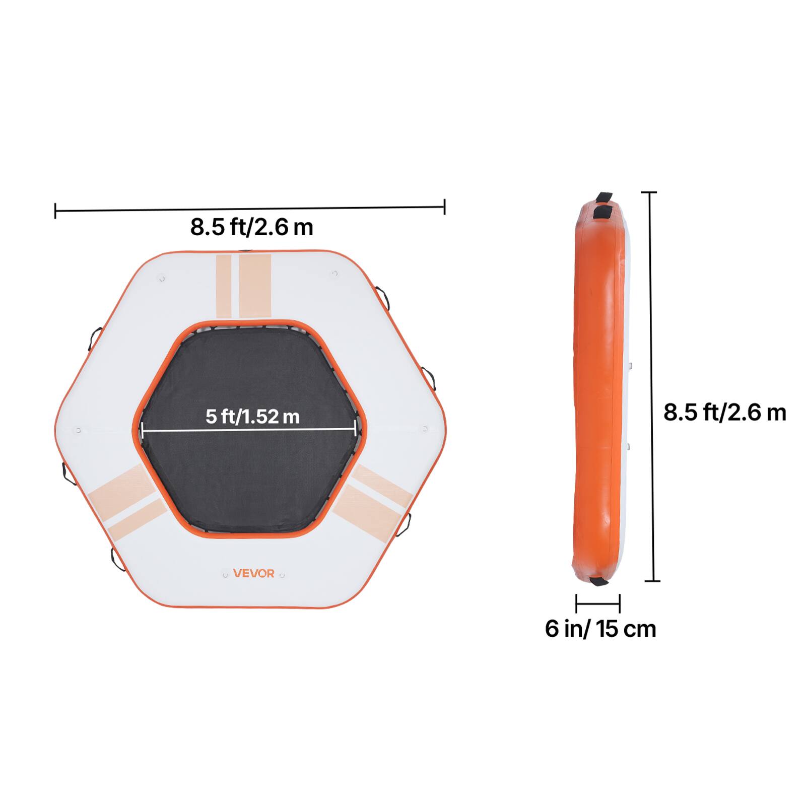 8.5 ft/2.6 m  
5 ft/1.52 m  
8.5 ft/2.6 m  
VEVOR - 6 in/15 cm