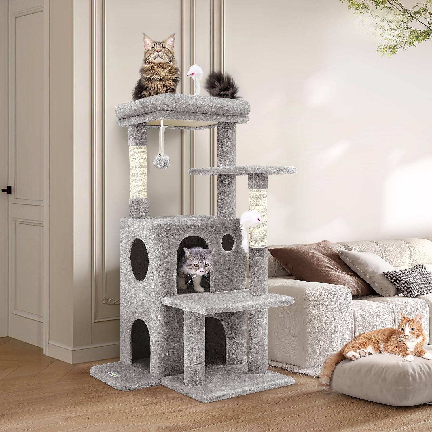 Alt View 6. Hirose Alice - Cat Tree Tower For Indoor Cats 50-inch Adult House With Steps 2 Caves Dangling Toys Fc50 Light - Dark Grey 50inch.