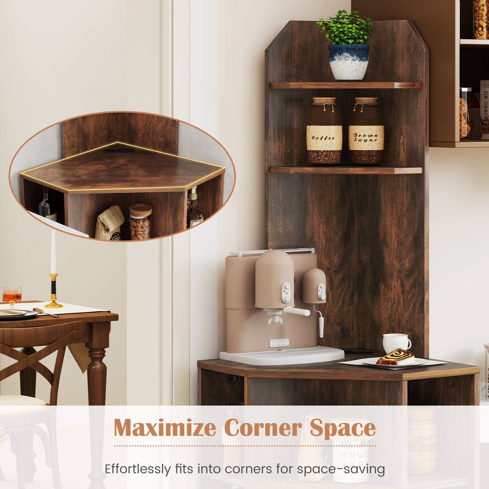 Maximize Corner Space
Effortlessly fits into corners for space-saving