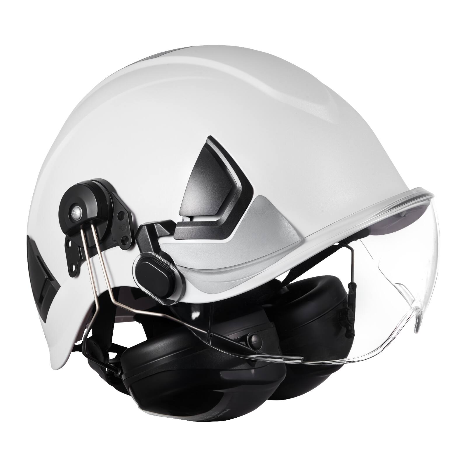 Alt View 4. VEVOR - Industrial Safety Helmet, ANSI/ISEA Z89.1 Approved ABS Hard Hat with Visor & Earmuffs, 6-Point Ratchet Suspension - White.