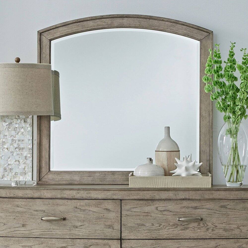 Alt View 2. Liberty Furniture Industries - Arched Mirror with Dresser Mount 41" x 40"- Burnished Beige Oak Wood Frame - Burnished Beige.