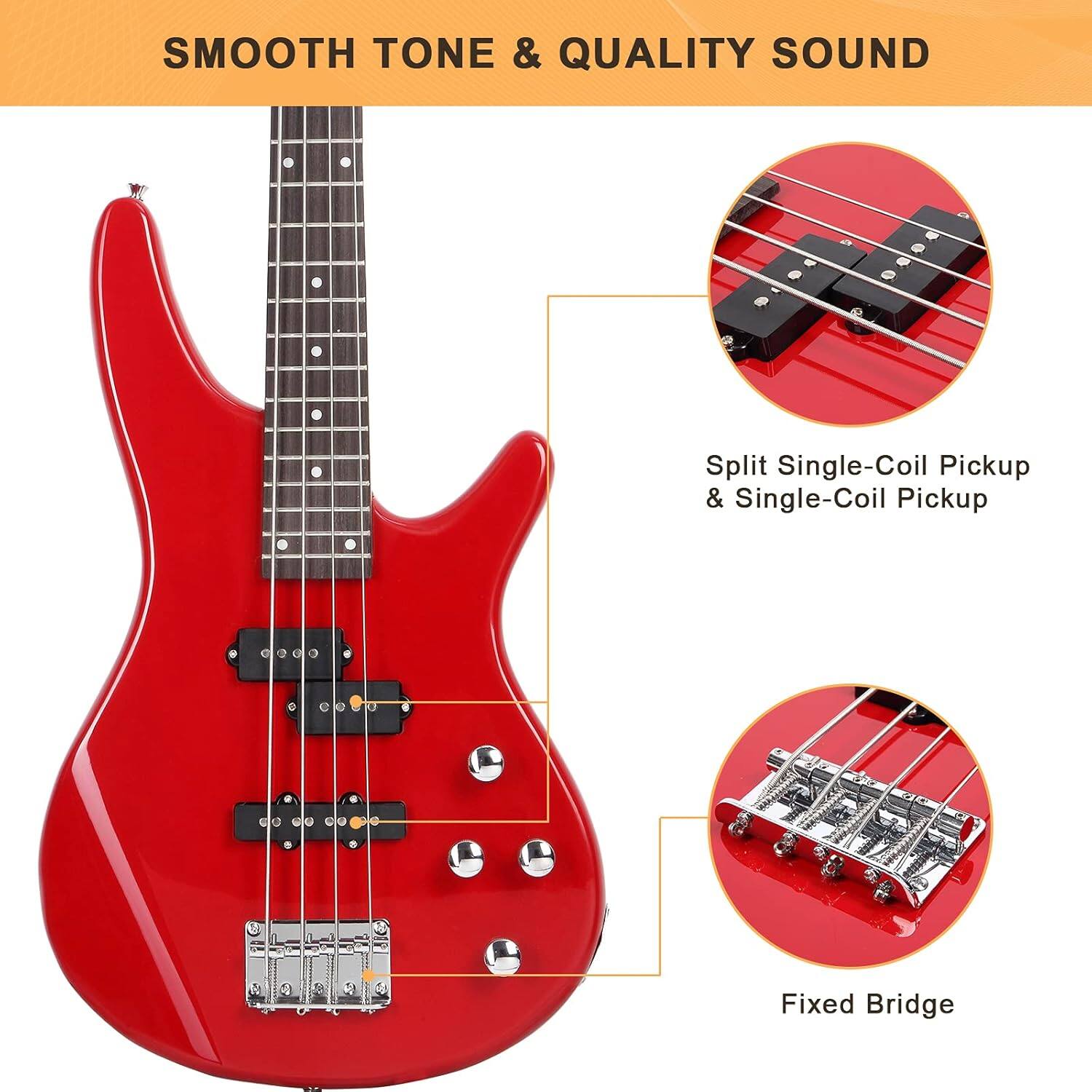 SMOOTH TONE & QUALITY SOUND

Split Single-Coil Pickup & Single-Coil Pickup

Fixed Bridge