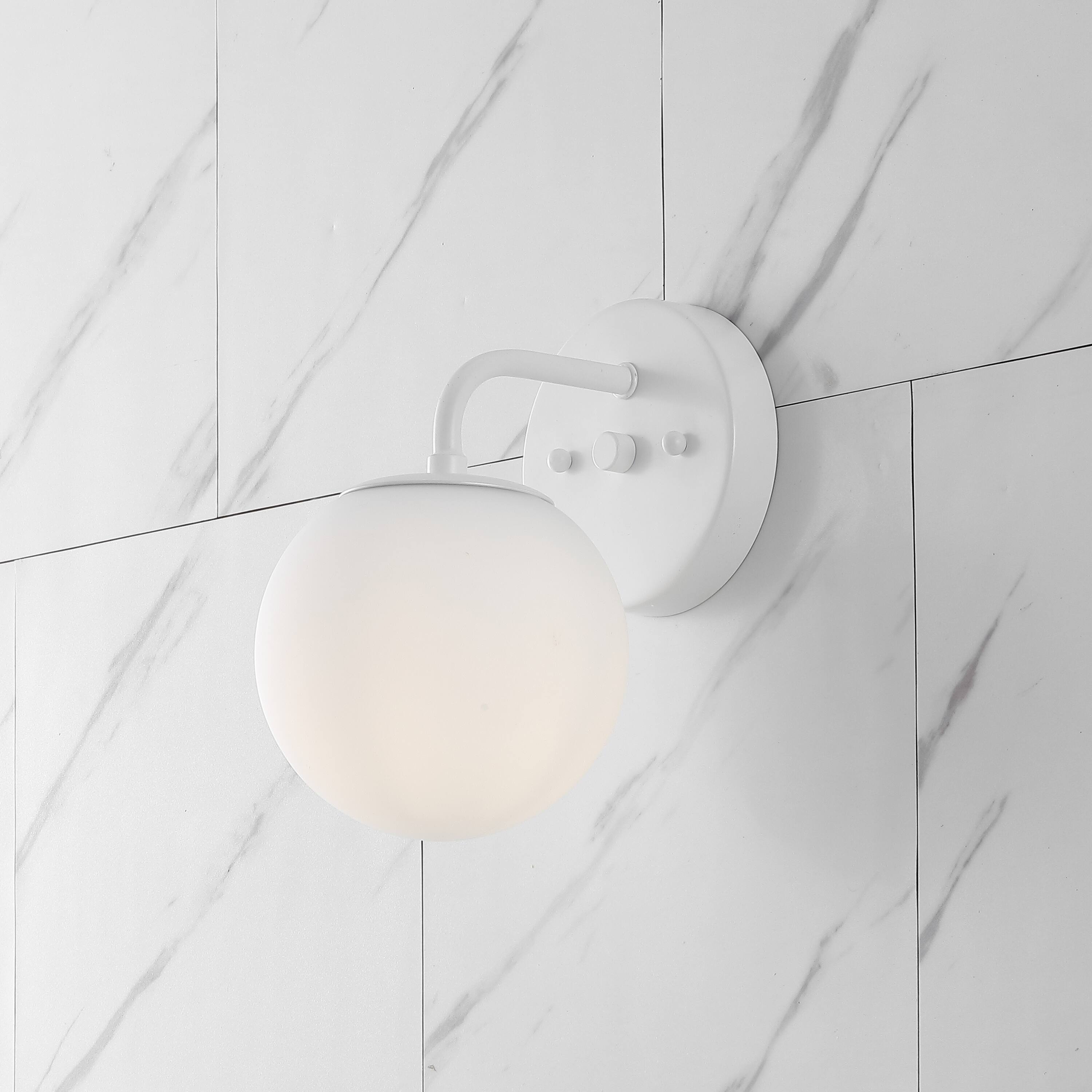 Alt View 8. Jonathan Y - Louis Parisian Globe 5.75" 1-Light Metal/Frosted Glass Modern Contemporary LED Vanity Light, White - White.