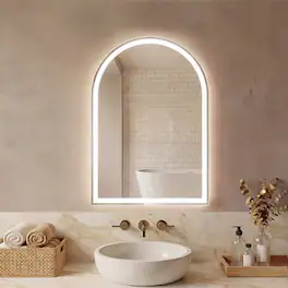 Sweetcrispy - 24in x 32in Frameless Arch Bathroom Mirror with Dimmable LED Light & Anti-Fog, Wall-Mounted Modern Vanity Mirror - White