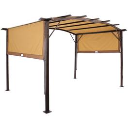 Sunnydaze - 9 ft x 12 ft Metal Arched Pergola with Retractable Canopy - Tan