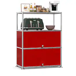 Malletson - 3-Tier Storage Cabinet Metal Shelving Unit Multi Functional Kitchen Organizer - Red
