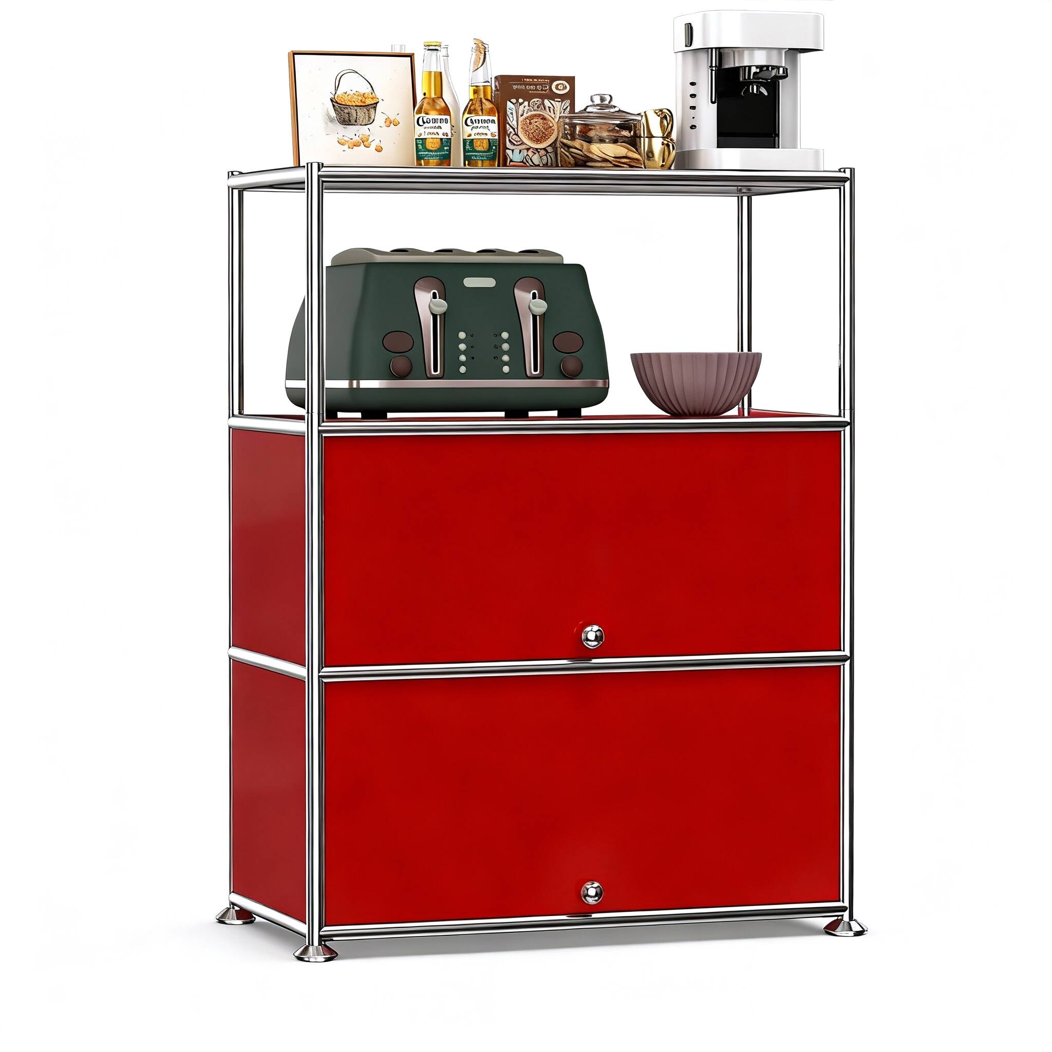 Front. Malletson - 3-Tier Storage Cabinet Metal Shelving Unit Multi Functional Kitchen Organizer - Red.