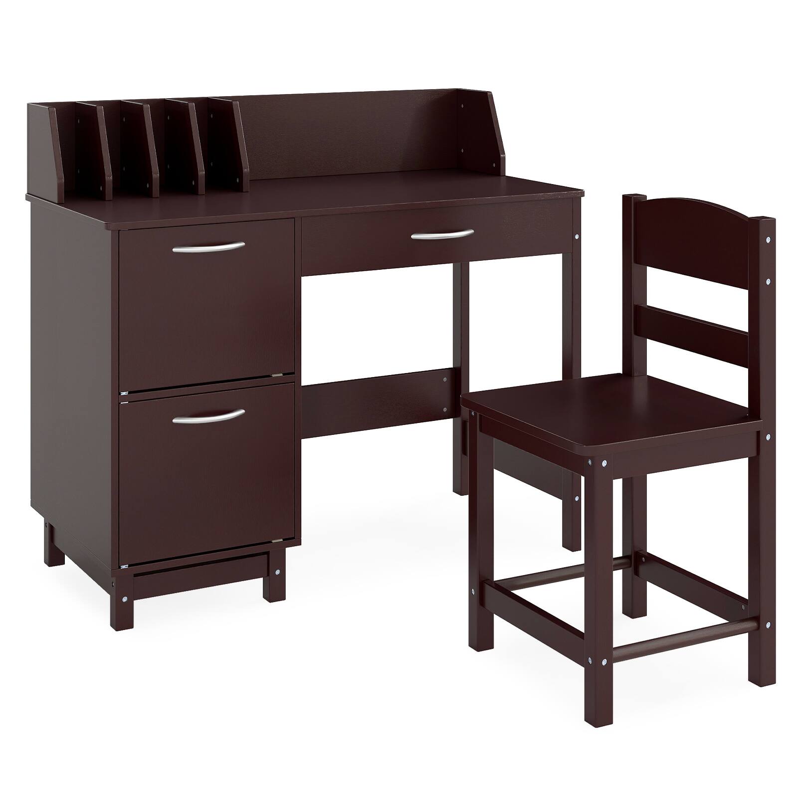 Alt View 8. Gymax - Gymax Kids Study Desk & Chair Set w/Chair 2 Storage Cabinets Drawer 4 Book Sorters - Brown.