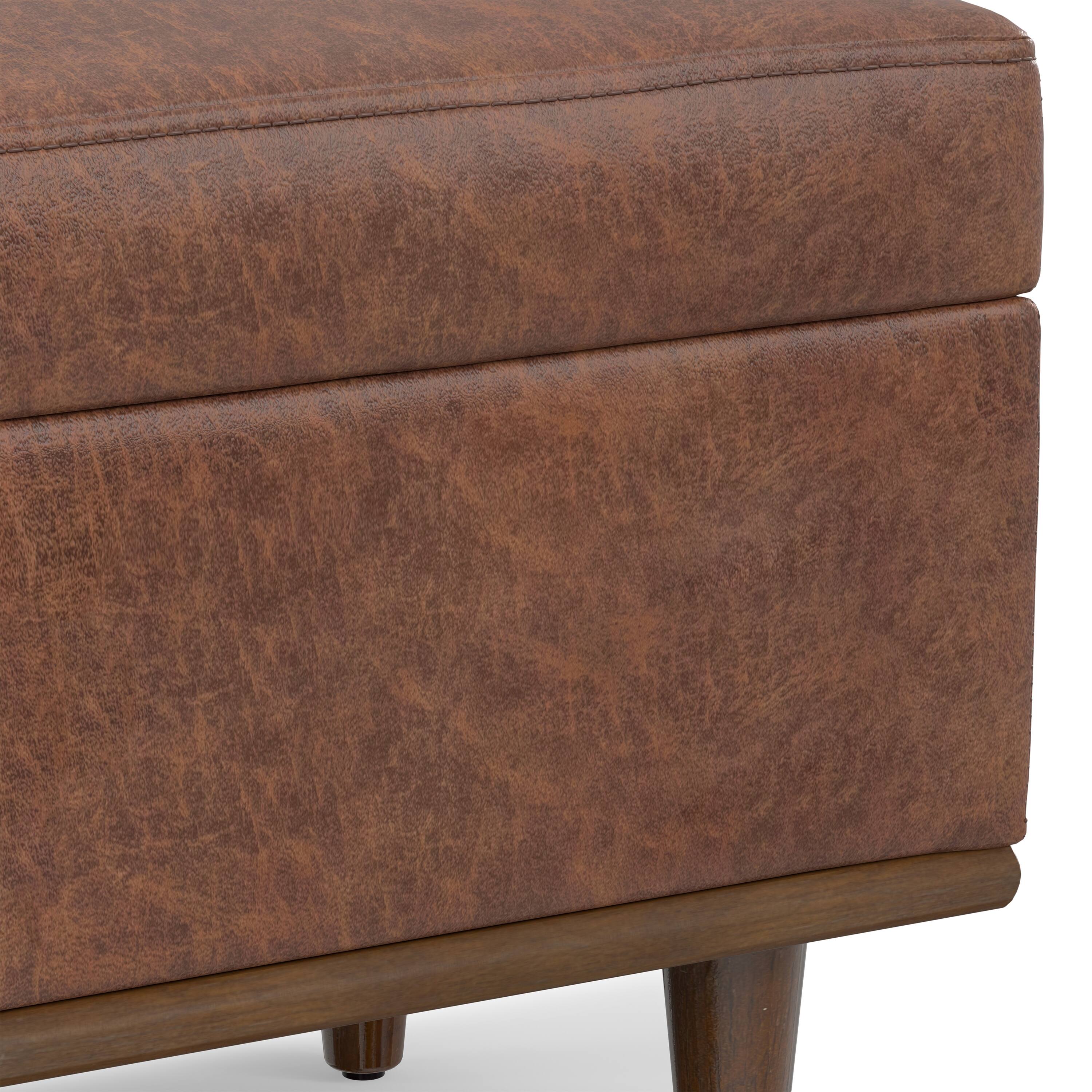 Alt View 7. Simpli Home - Shiloh 26 inch Transitional Contemporary Small Storage Ottoman in Distressed Saddle Brown Vegan Faux Leather, Assembled - Distressed Saddle Brown.