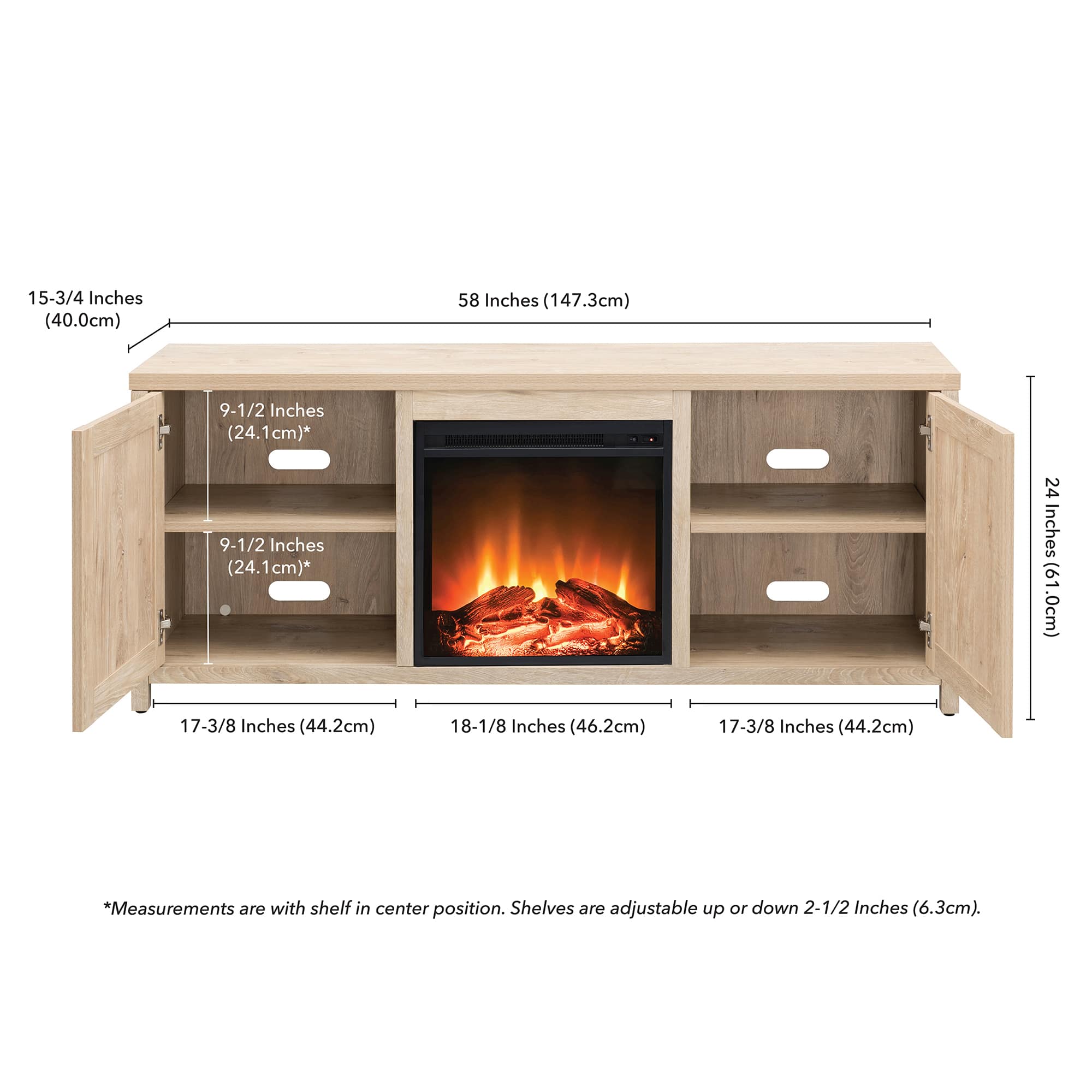 Alt View 13. Camden&Wells - Foster Log Fireplace TV Stand for TVs Up to 65" - White Oak.