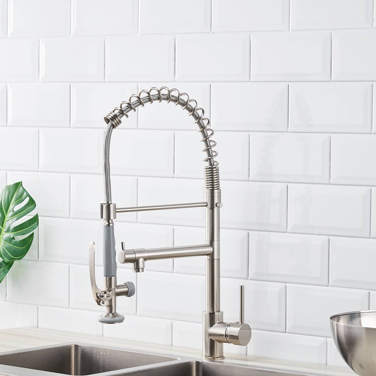 Front. Ropilly - Ropilly Commercial Kitchen Faucet Brushed Nickel Pull Down Sprayer with Pot Filler Single Handle - Brushed Nickel.