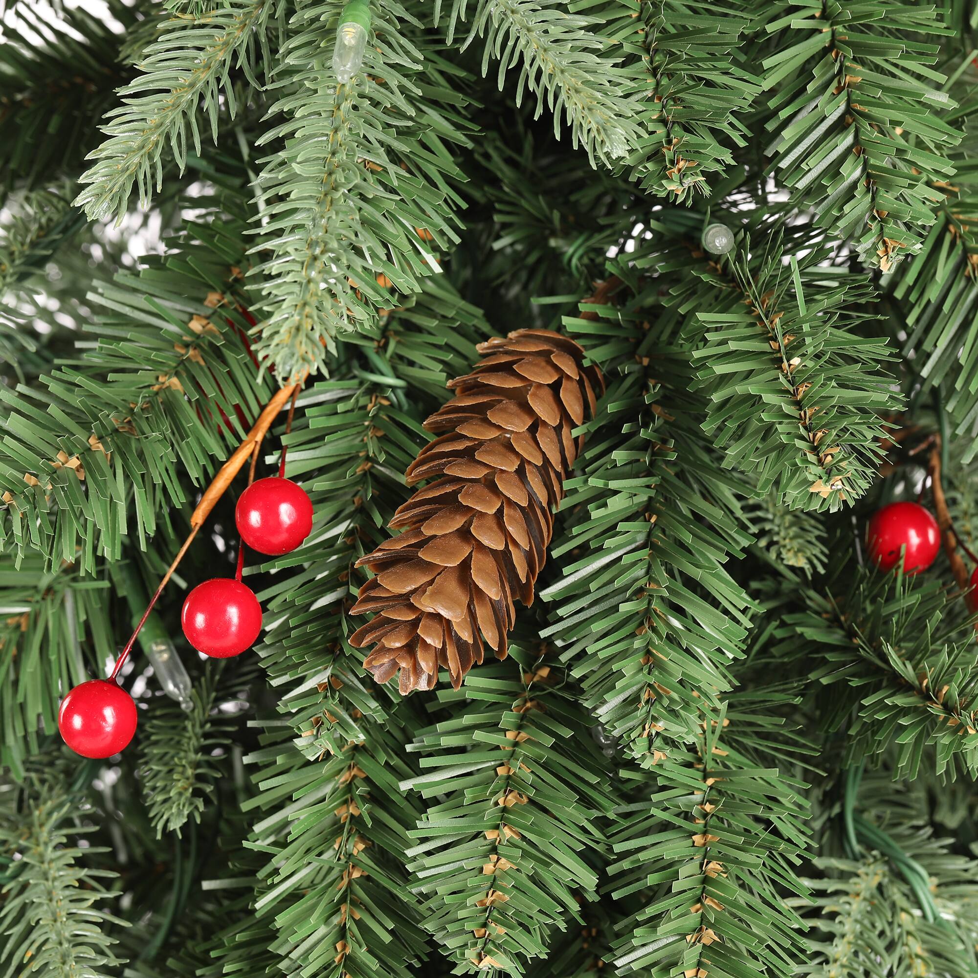 Alt View 10. Glitzhome - 7ft Pre-lit Green Artificial Christmas Porch Tree, red berries,pinecones, 250 warm white lights,3 function, Foot Pedal - Green.