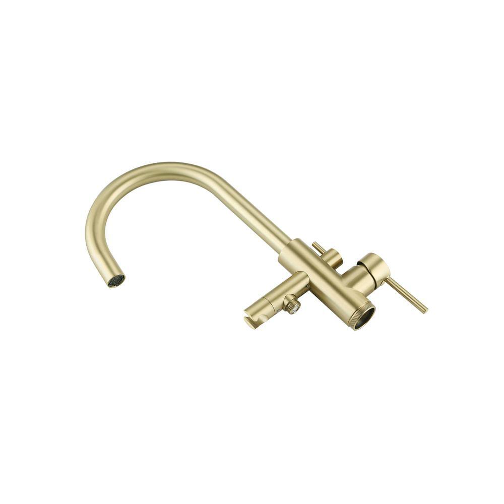 Back. Elegant Kitchen and Bath - Steven Floor Mounted Roman Tub Faucet with Handshower in Brushed Gold - Brushed Gold.