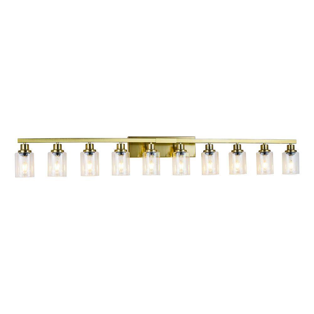 Angle. Kadyn - 10 Light Gold Vanity Lights for Mirror, 52inch Modern Gold Bathroom Wall Lighting for Bedroom, Living Room, Gold - Gold.