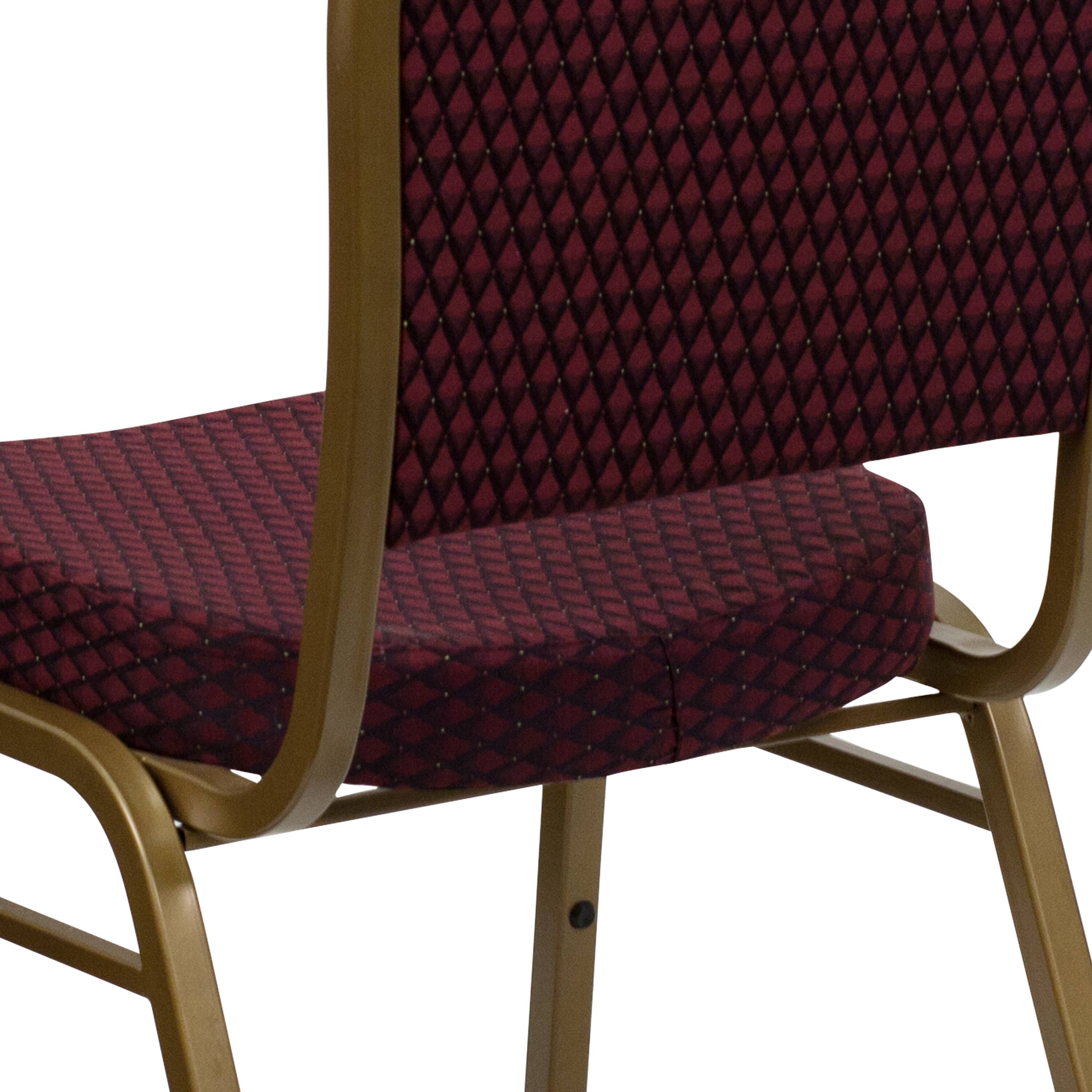 Alt View 9. Emma + Oliver - Dome Back Stacking Banquet Dining Chair - Burgundy Patterned Fabric/Gold Frame.