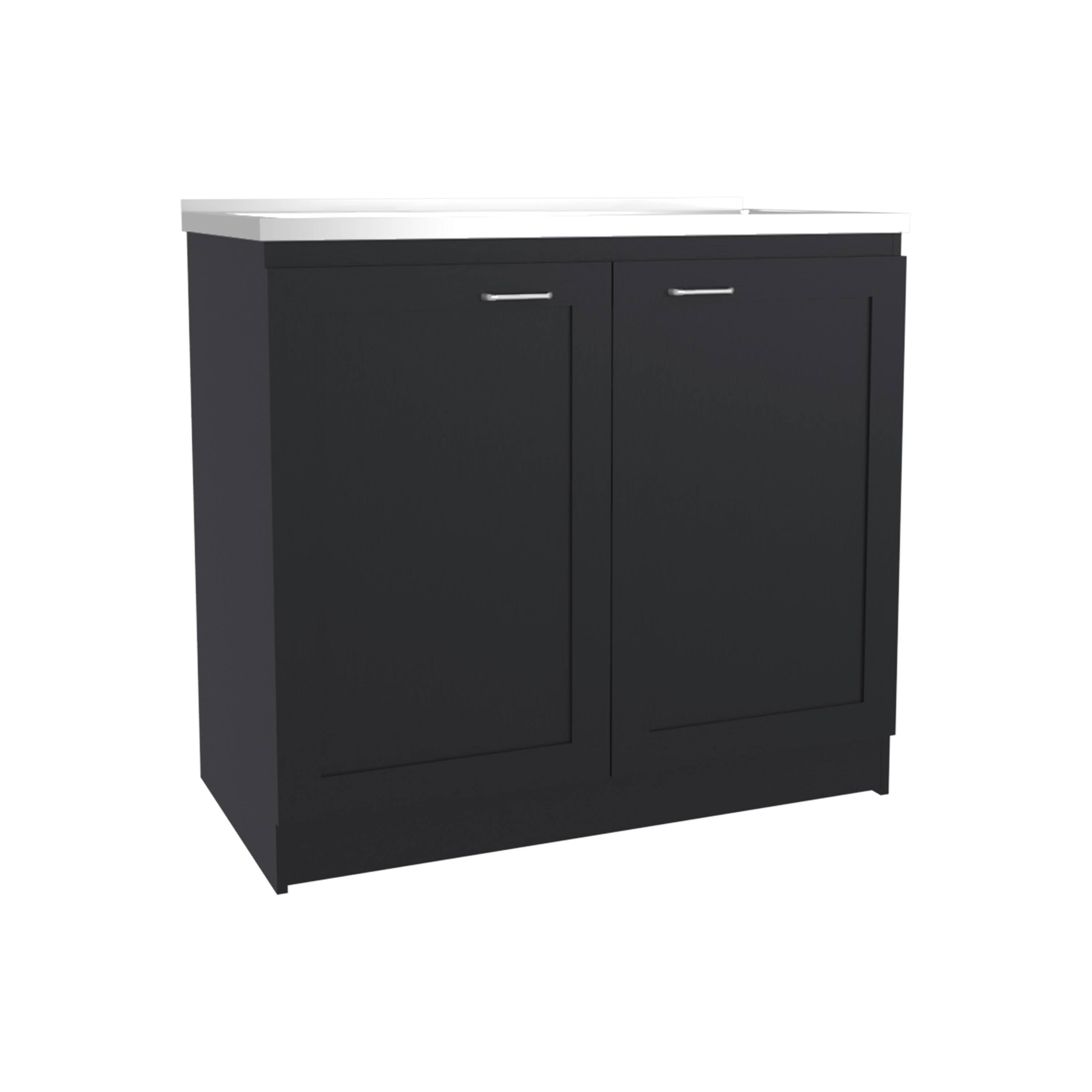 Alt View 1. TuHome - Zurich 39" Wide Utility Sink, Base Cabinet Two-Door Cabinet With Two Shelves, Stainless Steel Sink - Black.