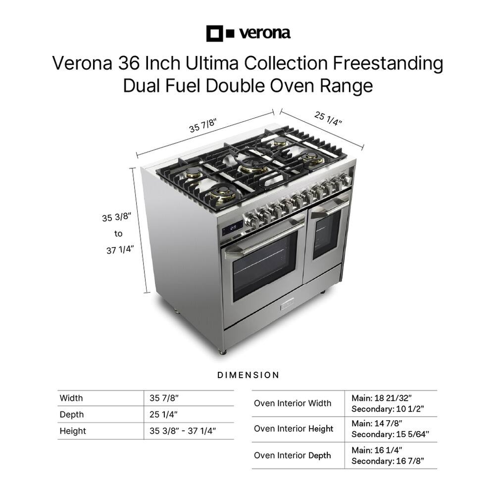 Verona Ultima Series 36 in. Double Oven Dual Fuel Range with 5 Sealed ...