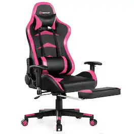 WELLFOR - Massage Gaming Chair with Footrest - Pink