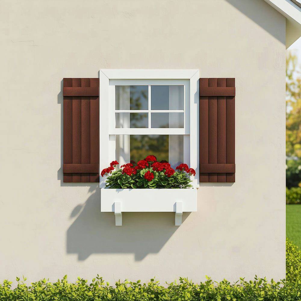 Alt View 7. Kadyn - Classic Board & Batten Faux Shutters with 2 Horizontal Bars for Timeless and Durable Exterior Elegance, 14"x31", Red - Red.