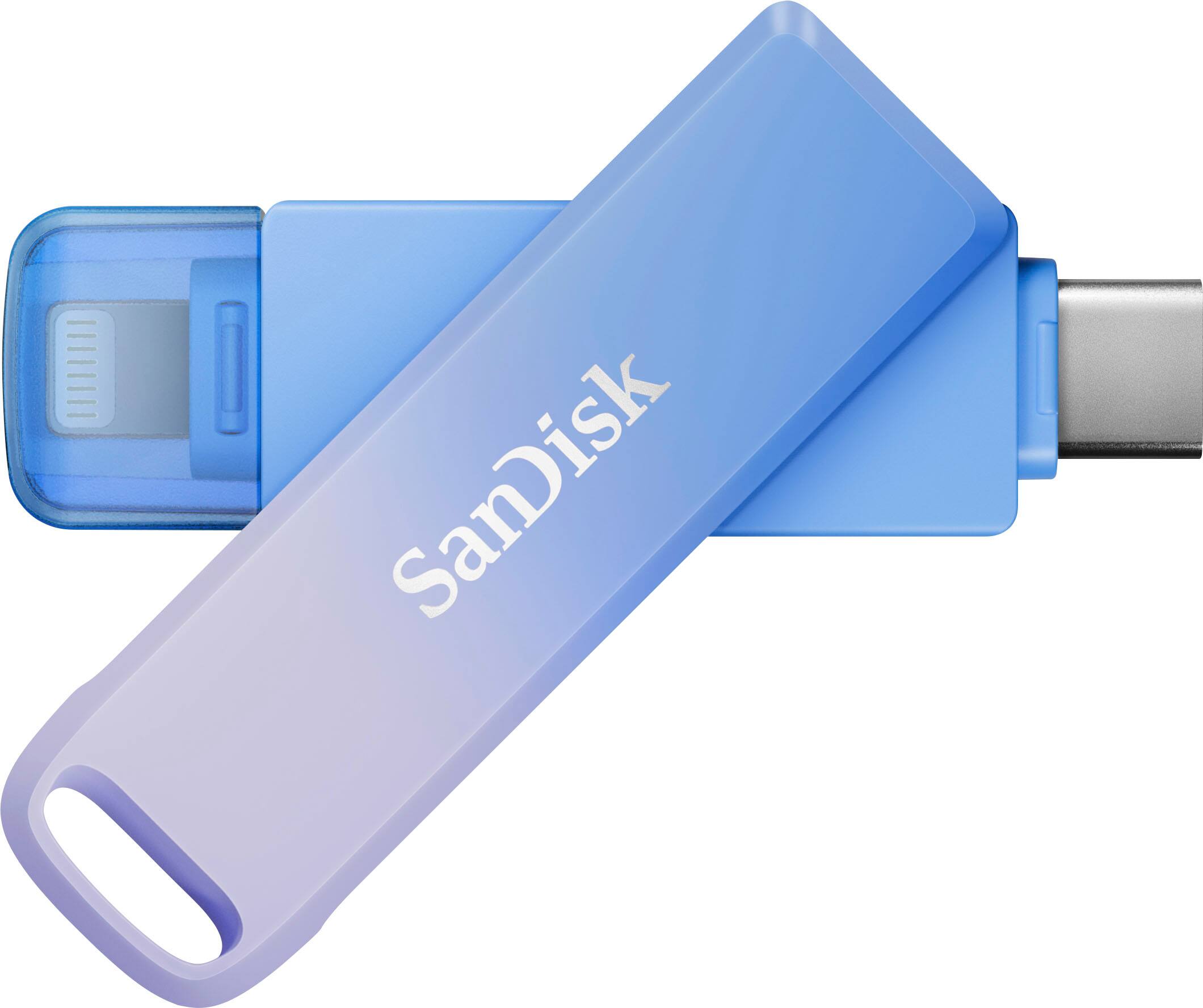 Left. SanDisk - SanDisk Creator Phone Drive 128GB  USB Type C and Lightning connectors - blue.
