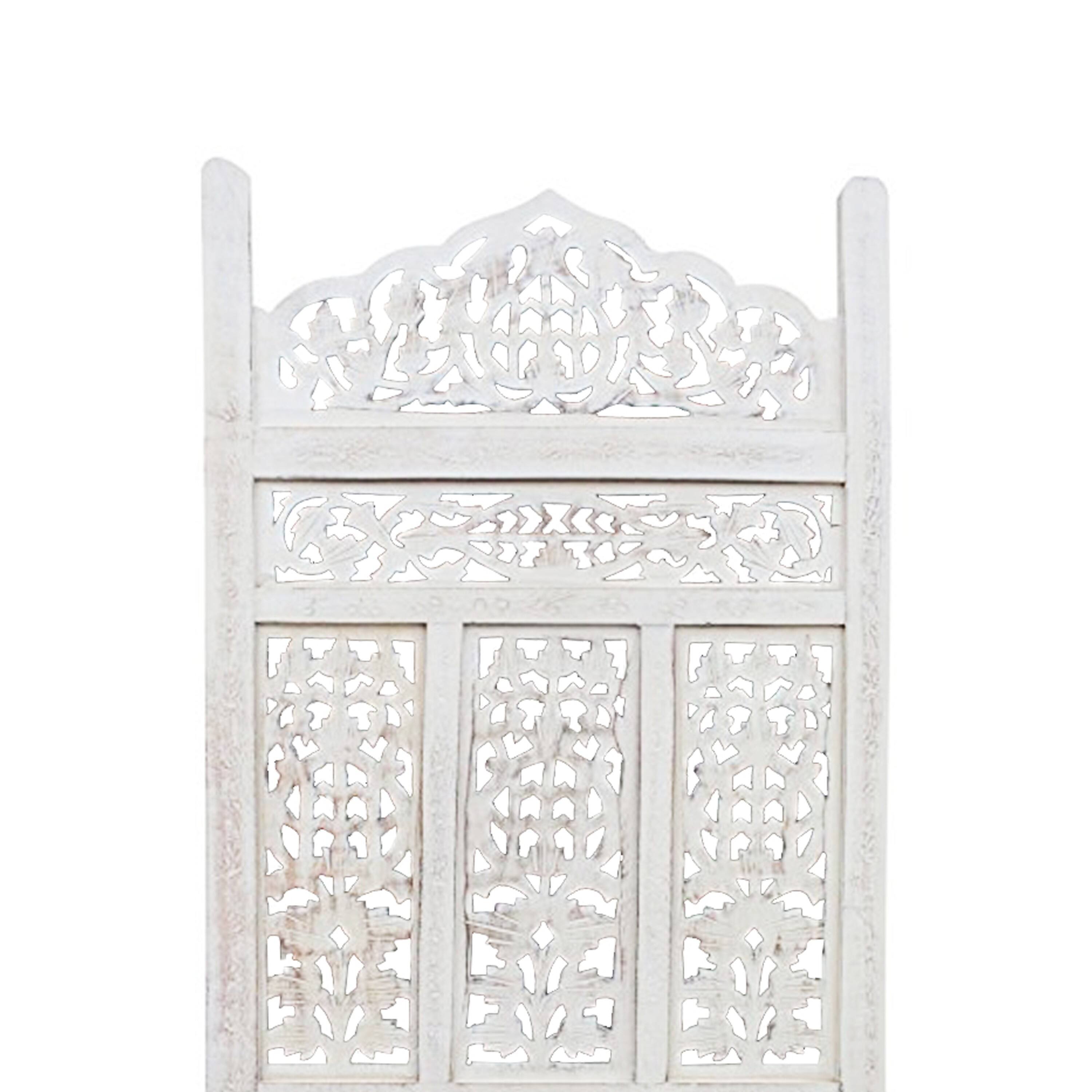 Back. Manhattan Lane - Aesthetically Carved 4 Panel Wooden Partition Screen/Room Divider - White.