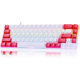 Earthley Blooms - 68-Key Mechanical with Blue Backlight 60 Gaming Black-Gray Keycaps - Red Switches for a Typing and Experience - White-Red